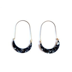 NEW Black Swirl Marble Resin Drop Hoop Earrings